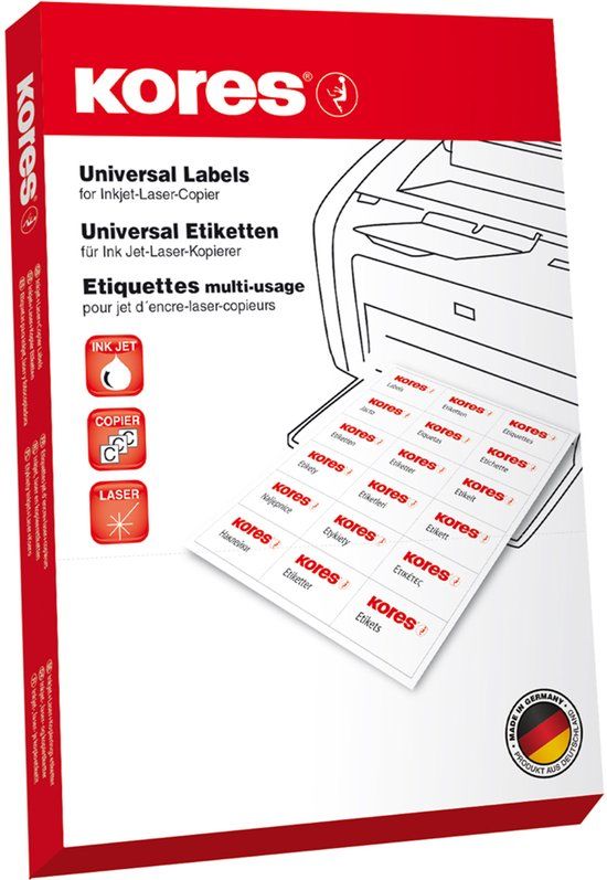 Kores universele etiketten, 70 x 37 mm, wit, 100 vel