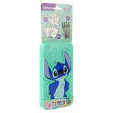 Disney Stitch | Livre de pochoirs | 20 pochoirs | Pochoirs de dessin | 20 coloriages Stitch, 4 feutres et 3 feuilles d'autocollants dans une boîte vert menthe avec poignée, pratique en voyage ou au restaurant