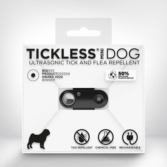 Tickless Kleine Hond Teken/Vlooien Afweer Ultrasound Zwart 4 x 1.5 x 1.7 cm