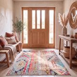 SAFAVIEH Madison Collection Accent tapijt - 10 cm x 16 cm, blauw en oranje, boho chic tribal noodlijdend ontwerp, niet-pluizend en onderhoudsvriendelijk, ideaal voor gebieden met veel verkeer bij