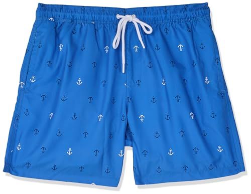 Amazon Essentials Men's Quick-Dry Swim Trunks with 7-Inch Inseam, Blue Anchor Print, M