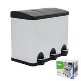 Amig - Drievoudige pedaalemmer 45 liter - 3 uitneembare compartimenten van 15 liter - Keukenafvalbak - Staal - 60 x 37 x 49 cm - Wit