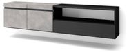 Meuble TV suspendu, aspect béton, dimensions 200x45x35 cm, compatible avec les téléviseurs jusqu'à 80 pouces