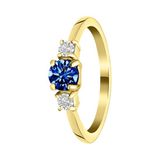 Lucardi Dames Stalen goldplated vintage ring met blauwe zirkonia