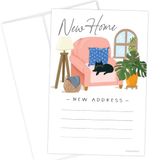 Nieuwe adreskaarten - Charmante kat in stoelontwerp - 20 adreskaarten met enveloppen - bewegende aankondiging voor we zijn verhuisd of ik heb kaarten verplaatst