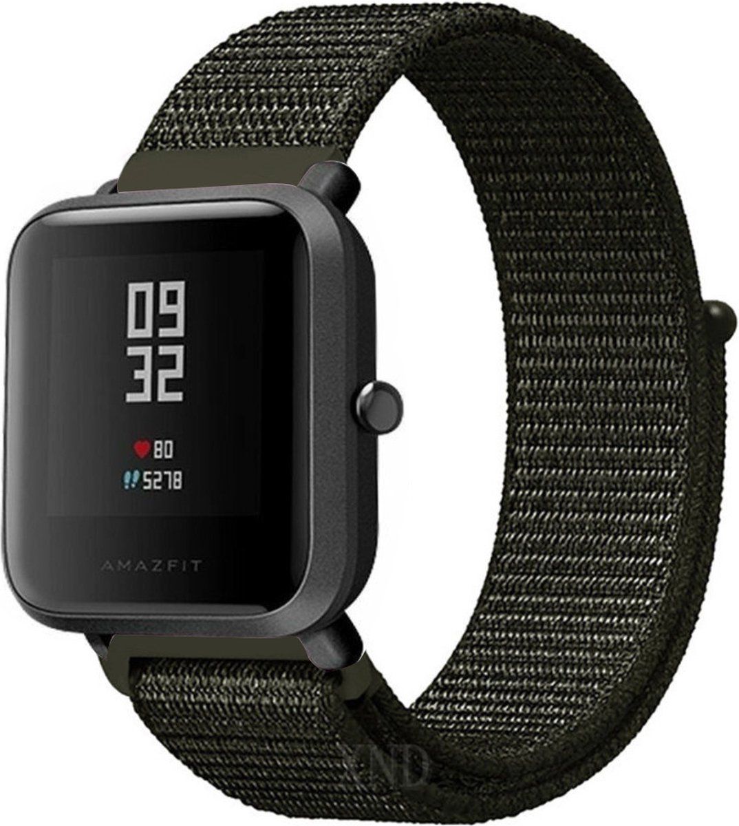 Strap-it nylon band - donkergroen - Geschikt voor Amazfit Bip - 8720836203643