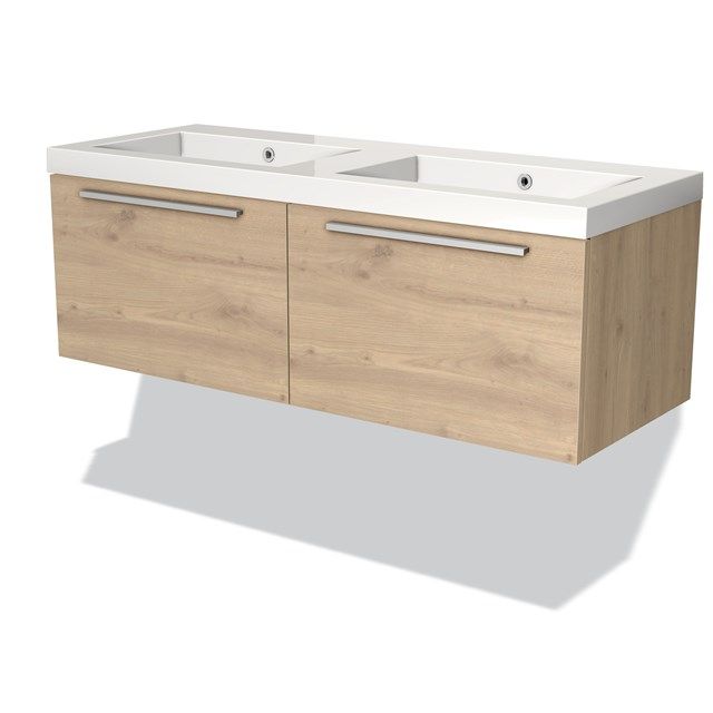 Maxaro Badkamermeubel 120cm Modulo Lichtbruin Eiken 2 Lades Vlak Wastafel Mineraalmarmer - 6095816264238