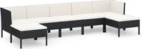 vidaXL 7-delige Loungeset met kussens poly rattan zwart