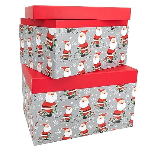 Idena 30350 - Cadeaudozen kerstman op fiets, 2 stuks, geschenkdozen, geschenkverpakking kerst