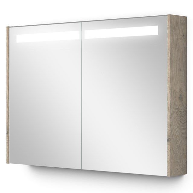 Maxaro Spiegelkast Met Verlichting Modulo 100x70cm Lichtgrijs Eiken