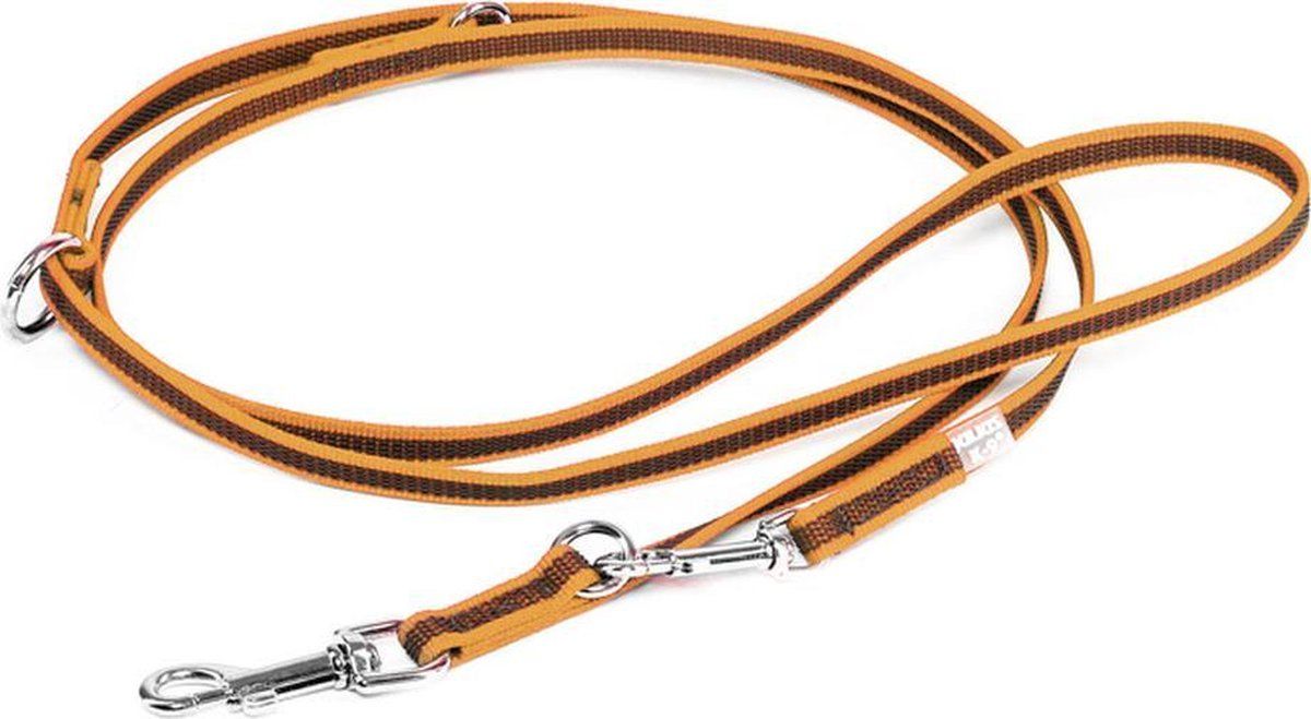 JULIUS K9 dubbele antislip hondenriem oranje/grijs - Verstelbaar tot max. 2.20 meter - 14 mm breed
