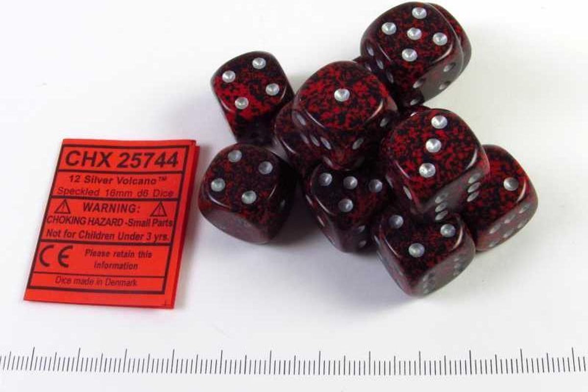 Chessex Set 12 6-zijdig, 16mm Speckled Silver Volcano