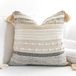BlissBlush Blauwgrijs en crème boho sierkussensloop, decoratieve geweven getextureerde kussensloop, sofa sofa kussensloop met kwastjes