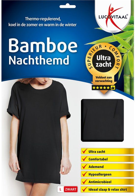 Lucovitaal Bamboe Nachthemd Vrouwen Zwart L