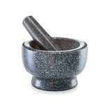 Zeller vijzel en stamper set, graniet, antraciet, ca. 13 x 13 x 8 cm.
