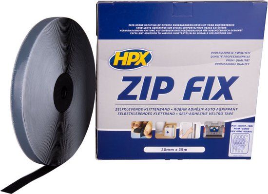 HPX Zip fix klittenband (haak) - zwart 20mm x 25m