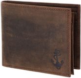 oxmox Leren portemonnee Leather RFID Protect Querscheinbörse Freedom Anchor Embossed Vintage Dark Brown