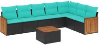 vidaXL 8-delige tuinbankset met kussens, zwart, polyrotan