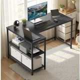 Bureau en L, étagères réglables avec rangement, 120 x 80 cm, noir