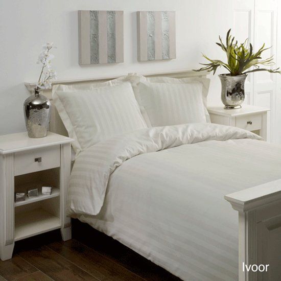 Papillon Satijn streep dekbedovertrek lits-jumeaux 240x220cm - Crème