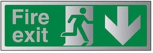 V Safety VSafety Fire Exit-Fire Pijl-omlaag bord 300mm x 100mm