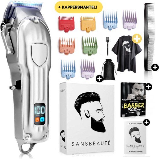 Sansbeauté Professionele Draadloze Tondeuse + Kappersmantel - Barber Edition + Mantel - Haartrimmer - Kappersset
