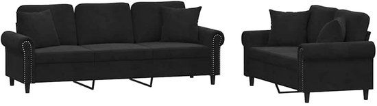 vidaXL 2-delige Loungeset met kussens fluweel zwart
