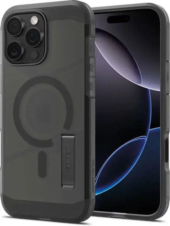 Spigen Tough Armor T MagFit - Hoesje Geschikt voor Apple iPhone 16 Pro - Compatibel met MagSafe / Qi2 - Back Cover met Standaard - Zwart