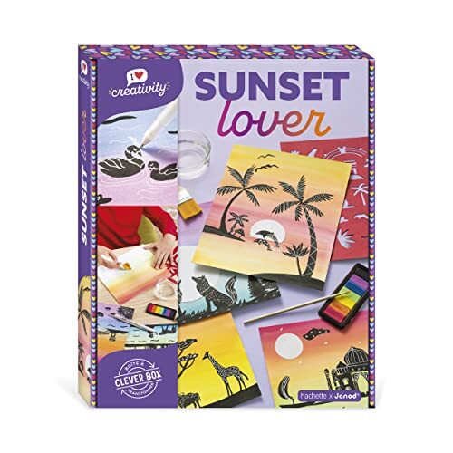 Janod - Sunset Lover – I Love Creativity – 5 foto's om zelf te maken – aquarelschilderij en sjablonen – creatieve set voor kinderen – fijne motoriek en concentratie – vanaf 8 jaar J07737