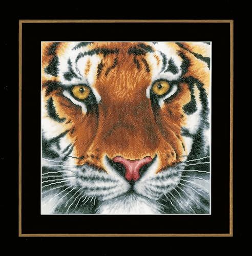 LANARTE Borduurpakket Kruissteek Schilderij TIJGER Handwerkpakket voor Wanddecoratie 35 x 34 cm