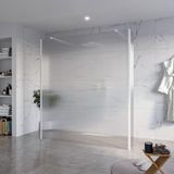 FortiFura Galeria Douche - 180x200cm - clair nervuré - antikalk - verre de sécurité 8mm - 2 parois latérales 30cm - supports muraux et profilés d'angle - blanc mat