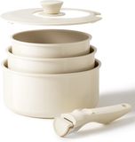 Ensemble de casseroles en céramique sans marque - Convient pour induction - 3 pièces - Gain de place