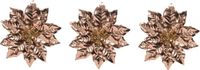 Decoris Kerstboom bloem - 6x stuks - op clip - koper - glitter - 24 cm - kunststof - kerstster - kerstversiering