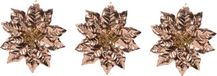 Decoris Kerstboom bloem - 6x stuks - op clip - koper - glitter - 24 cm - kunststof - kerstster - kerstversiering