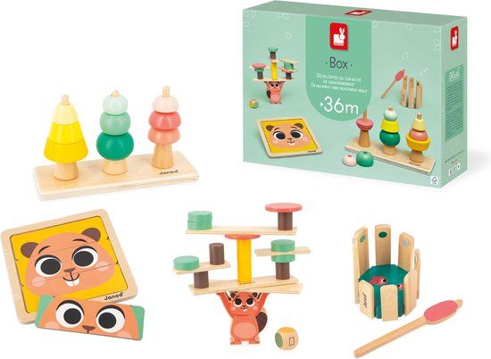 Janod Box 36 maanden ontwikkeling - Speelset - 4 stuks speelgoed