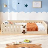 StarTech Scandinavisch houten kinderbed - laag bed 90x200 cm - valbeveiligingshek - enkel bedframe - Montessori stijl - geel