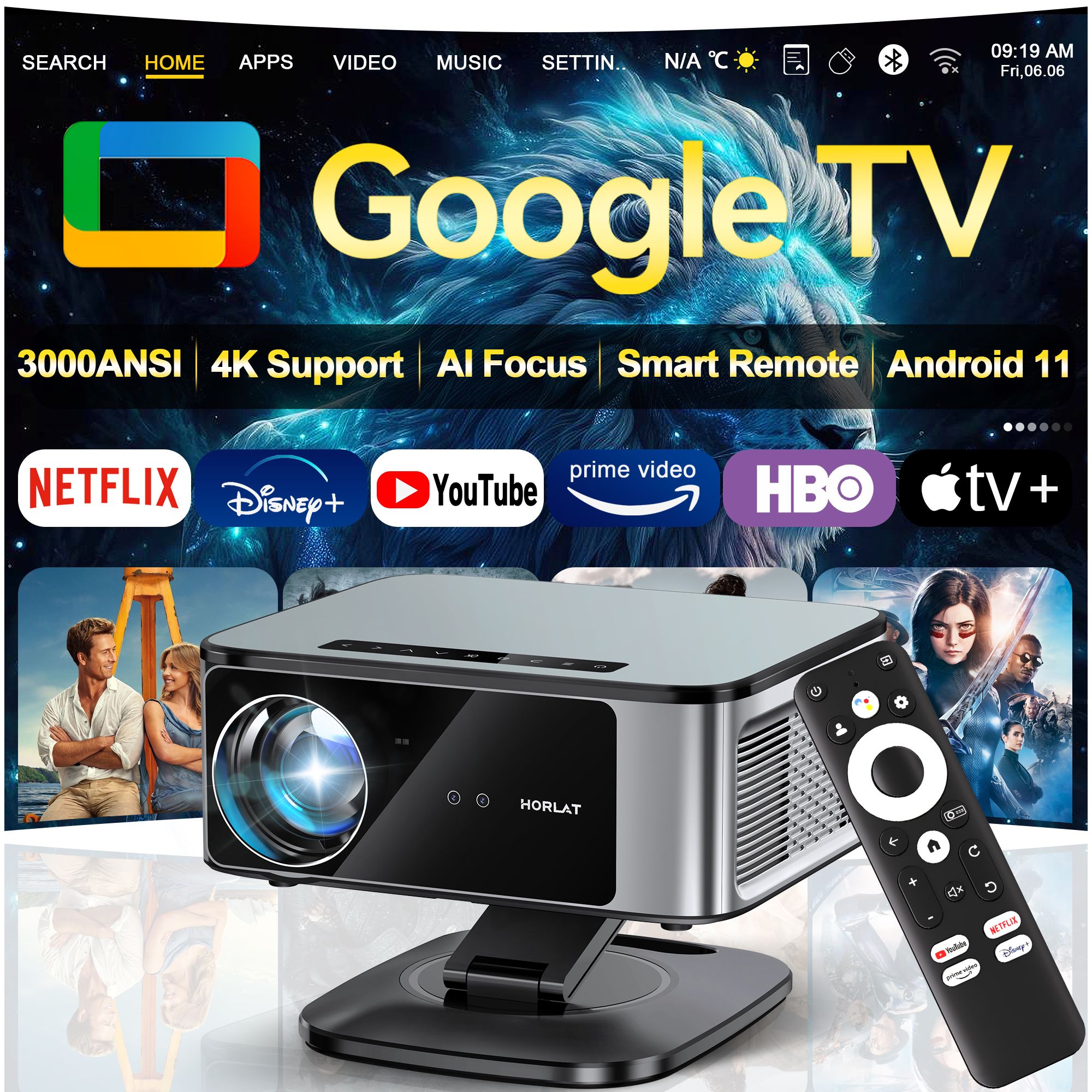 HORLAT 45000 Lumen 4K UHD Android Laser Projector