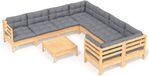 vidaXL 9-delige loungeset met grijze kussens van grenenhout
