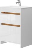 Vicco Meuble de salle de bain Detmold, Blanc laqué/Chêne doré, 2 pièces