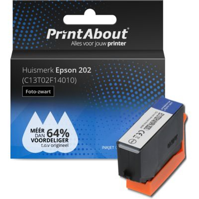 PrintAbout Huismerk Epson 202 (C13T02F14010) Inktcartridge Foto-zwart