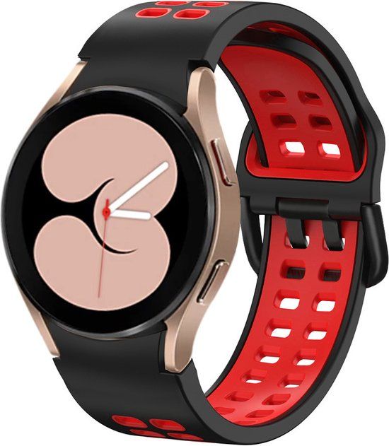 Strap-it Smartwatch bandje - sport square - zwart/rood - geschikt voor Samsung Galaxy Watch 4/5/6/7 & FE