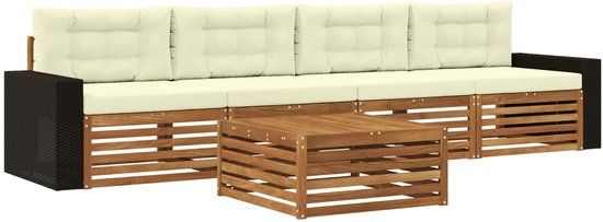 vidaXL - Bank loungeset - 4 zitplekken - Massief Acacia Hout - Natuurlijk en Crème