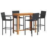 vidaXL 5-delige Tuinbarset - Massief Acaciahout en Poly Rattan - Zwart