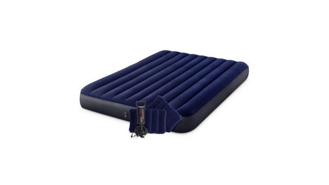 Intex 64765 Classic Downy Airbed + Kussens en Pomp 152x203x25 cm blauw