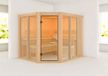 Karibu Innensauna Ainur : Cabine de sauna avec 3 bancs en bois, avec finition naturelle. Épaisseur des parois : 68 mm. Sauna infrarouge
