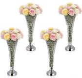Vevor 4 Pièces Vases de Mariage, Vases à Fleurs pour Mariages, 51 cm de Haut, Vases à Fleurs en Métal avec Pieds de Fleurs en Cristal, Vase Trompette pour Mariages, Fêtes, Anniversaires et Cérémonies, Argenté