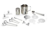 ECHTWERK Koffieaccessoireset, 23 stuks, 600 ml, 4 espresso, 4 cappuccino, 4 lattes, 4 koffietangen, 4 koffiesjablonen, 4 koffielepels, barista stijl zilver