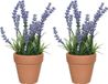 Everlands Lavendel Kunstplant in Pot - Set van 2 - Lila Paars - D6 x H18 cm