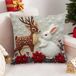 Unyqoos Taie d'oreiller de Noël 45x45 cm - Lin avec broderie cerf & lapin
