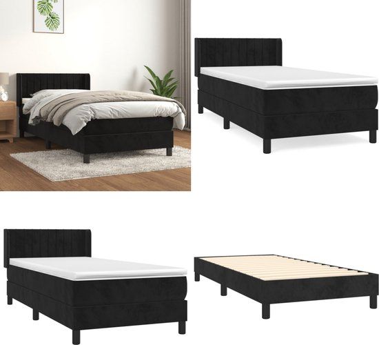 vidaXL Boxspring met matras fluweel zwart 90x190 cm